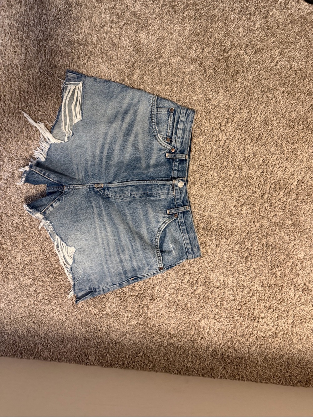 Re/Done Light Blue Distressed Denim Cutoff Shorts
